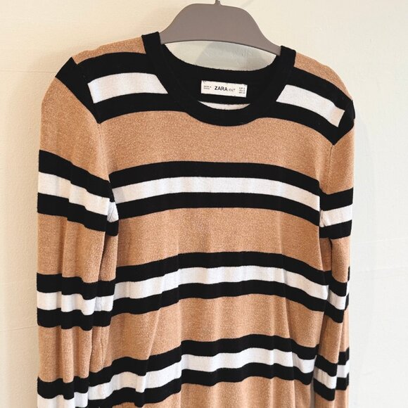 Zara Camel Tan Striped Fine Knit Sweater - Picture 2 of 5